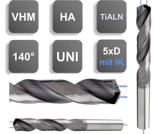 1.10 x 10 x 55 mm, d2=3,0 HA - VHM-Spiralbohrer mit IK, 5xd, für Stahl