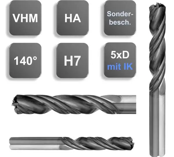 11.98 H7 x 71 x 118 mm, d2=12.0 mm, Z=2/6 - VHM-Bohrreibahle mit IK, 5xd, WN