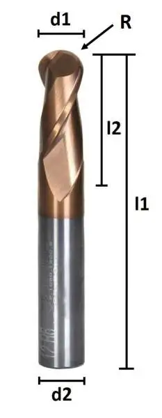12R6 x 24 x 75 - d2=12 mm ✓ VHM Radiusfräser, Vollradiusfräser Z=2, TiSiN beschichtet