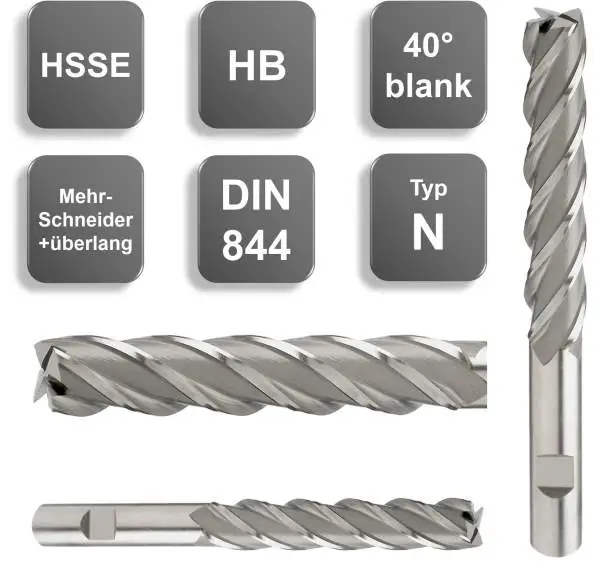 9,0 x 38 x 88 - d2=10 mm ✓ HSSE-Schaftfräser 40°, Z=4, Überlanger/ Extralanger Fräser Typ N, DIN844, HB