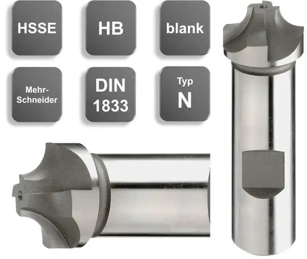 R5,5 / 19 x 67 mm, d2=16,0 HB - HSSE-Viertelrund-Profilfräser, DIN 6518, Z=4, blank