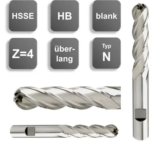 10R5 x 45 x 95 - d2=10 mm ✓ HSSE-Radius-Schaftfräser 15°, Radiusfräser überlang, Z=4, Typ N, HB