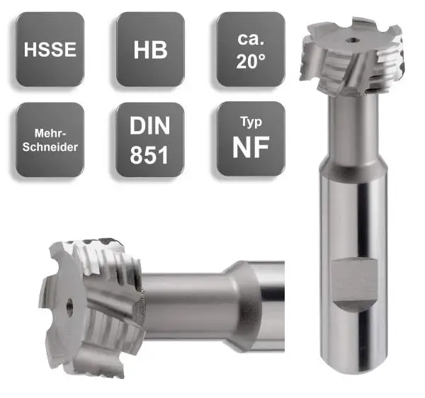21,0 x 9 x 74 mm, Typ NF, d2=12,0 HB HSSE-T-Nuten-Fräser, kreuzverzahnt, DIN 851, Z=6