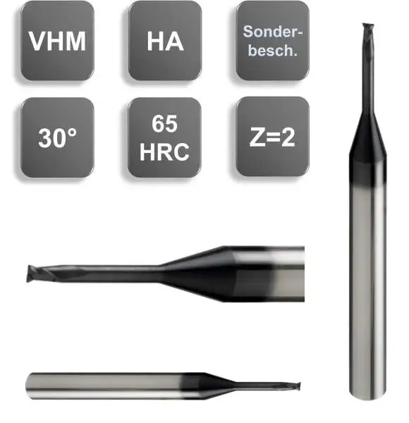 0,2R0,02 x 1 x 40 - d2=4 mm ✓ VHM-HSC-Minikopierfräser, HRC-Fräser (Formenbau), Torusfräser mit ER, Z=2, Spezialbeschichtet bis 65 HRC