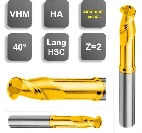 1R0.5 x 2 x 15 x 60 - d2=6 mm ✓ VHM-Alu-Vollradiusfräser 40°, Z=2, Zirkoniumschicht