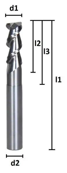 5,0 x 14 x 24 x 54 - d2=5 mm ✓ VHM Alufräser, Z=2, Fräser mit polierter Spannut, 55°, abgesetzt