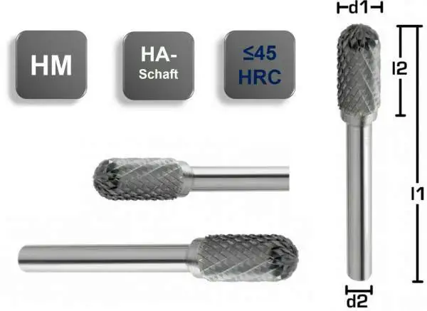 6,0 x 16 x 61 - d2=6 mm ✓ VHM-Frässtift Walzenrundform, Hartmetall Rotierfräser (Rotary) Kreuzverzahnt bis 45 HRC