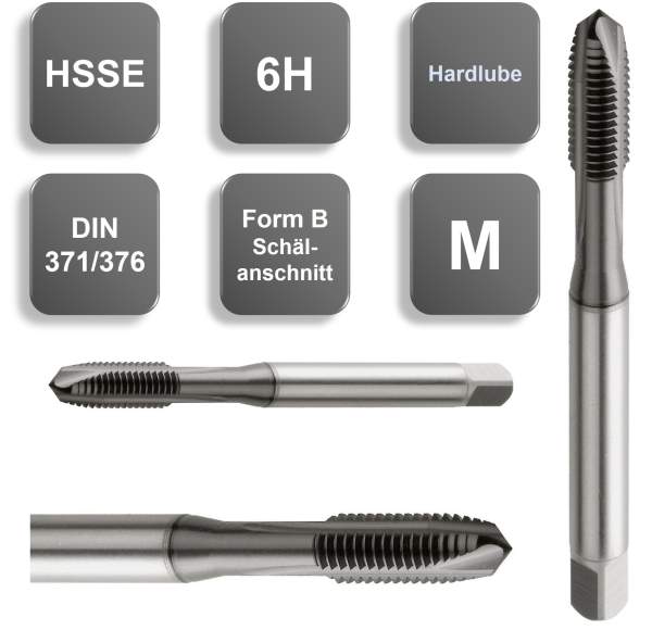 M10 ✓ HSSE Gewindebohrer, Durchgangsloch, DIN 371, Hardlube, 6H, Schälanschnitt, Form B