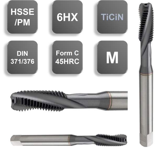 M8 ✓ HSSE/PM Gewindebohrer 15°, Sackloch, DIN371, TICN, 6HX, Form C, Maschinengewindebohrer bis 1400 N/mm²