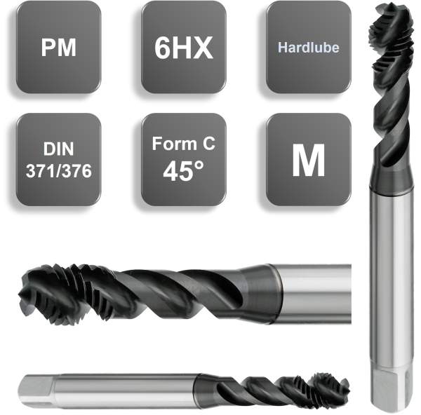M8 ✓ PM Hochleistungs-Gewindebohrer 45°, Sackloch, DIN371, Hardlube, 6HX, Maschinengewindebohrer Form C