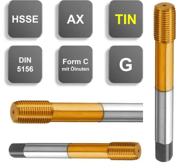 G 1/8" HSSE-Gewindeformer, DIN 5156, TIN, Form C, mit Ölnuten