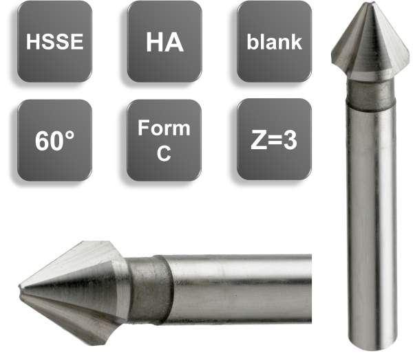 20,50 x 69 mm, d2=10,0 mm - HSSE-Kegelsenker 60°, WN, Z=3, blank