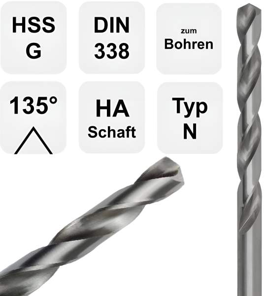 2,5 x 30 x 57 - d2=2,5 mm ✓ HSS-G Spiralbohrer, Metallbohrer, Stahlbohrer 135° geschliffen