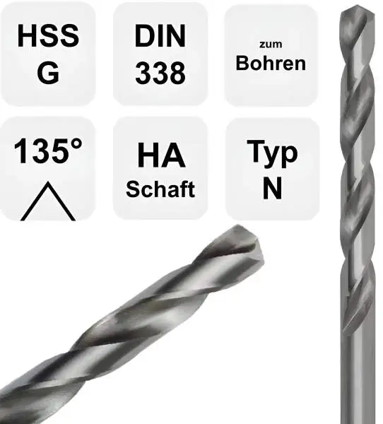 0,3 x 3 x 19 - d2=0,3 mm ✓ HSS-G Spiralbohrer, Metallbohrer, Stahlbohrer 135° geschliffen