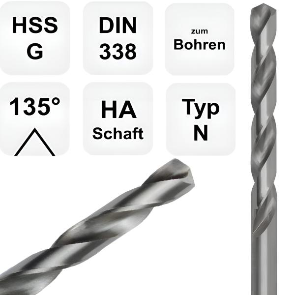 HSS-G Spiralbohrer 135°  Präzisions Metallbohrer für Stahl, Edelstahl & Metall