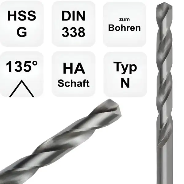 9,4 x 81 x 125 - d2=9,4 mm ✓ HSS-G Spiralbohrer, Metallbohrer, Stahlbohrer 135° geschliffen