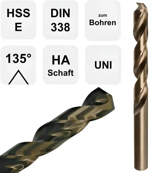 13,5 x 108 x 160, d2=10 mm ✓ HSSE-Spiralbohrer 135°, DIN338, Edelstahlbohrer, Cobaltlegiert