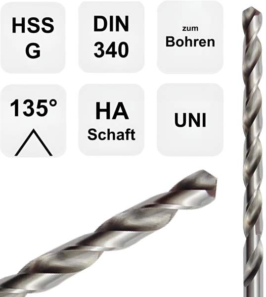 8,0 x 109 x 165 - d2=8 mm ✓ HSS-G-Spiralbohrer 135°, DIN 340, Metallbohrer