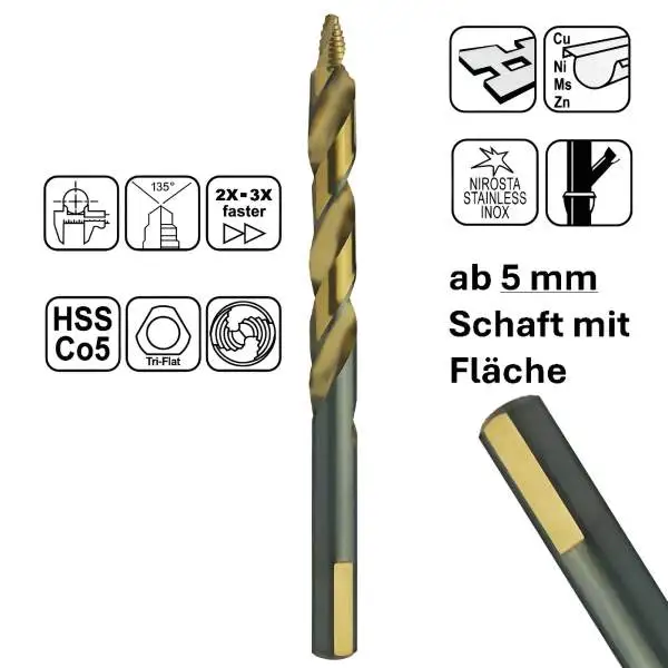 Spiralbohrer Set 19-tlg HSS-Co ULTRA STEP (M35) 1 bis 10 mm Flachschaft DIN 338 Rose Kassette