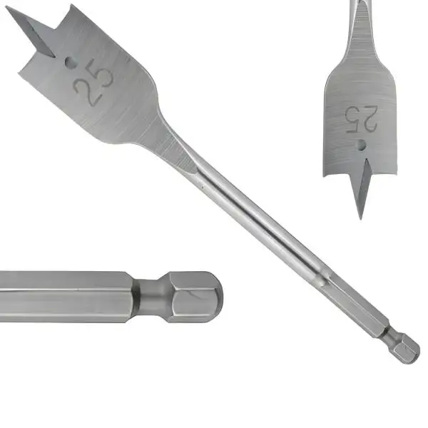 14 mm ✓ Flachfräsbohrer, sandgestrahlt mit Seitenschneider, Holzbohrer mit QickBit (6-Kant) Schaft