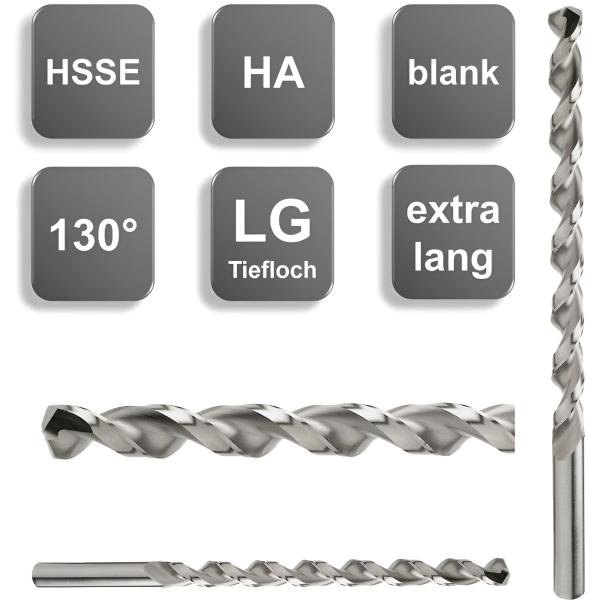 HSSE-Spiralbohrer überlang 130°, Metallbohrer, Edelstahlbohrer mit Tieflochspirale, Tieflochbohrer Typ LG von GEFRABO