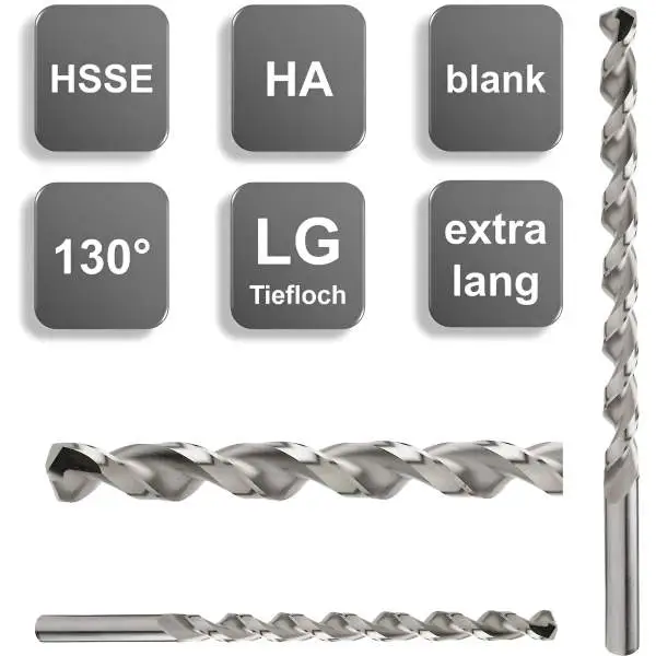6,0 x 187 x 250, d2=6 mm ✓ HSSE-Spiralbohrer überlang 130°, Metallbohrer, Edelstahlbohrer mit Tieflochspirale Typ LG