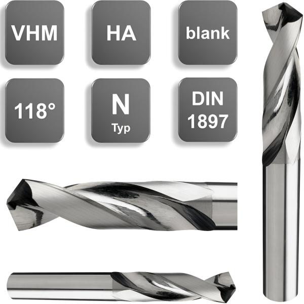 3 / 4 / 5 / 6 mm ✓ VHM-Spiralbohrer-Set DIN1897, Bohrer-Satz Typ N, 118°