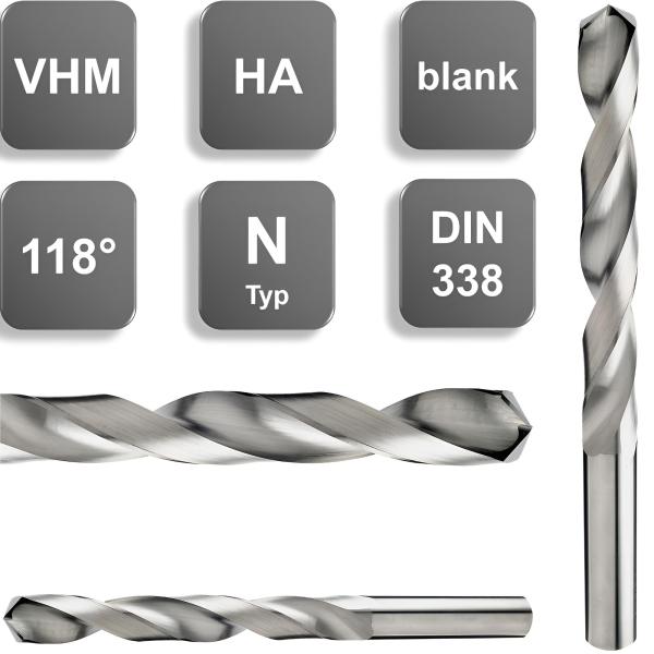 VHM Spiralbohrer DIN338 Typ N 118° Vollhartmetall Metallbohrer