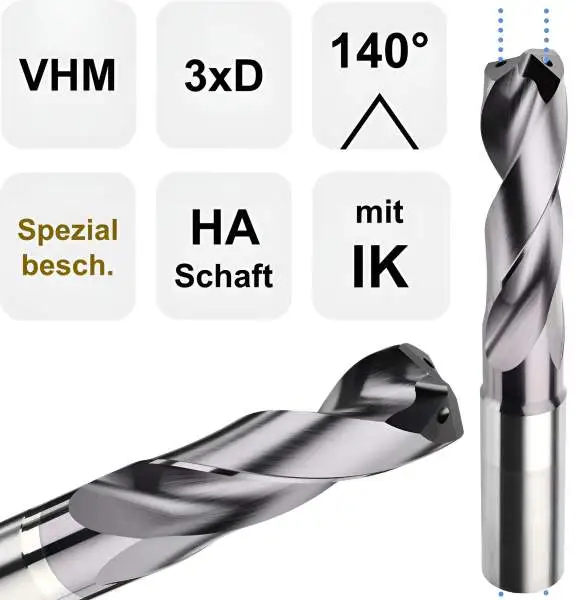 12,0 x 40 x 102, d2=12 mm ✓ VHM-Spiralbohrer mit IK, 3xD Hochleistungsbohrer beschichtet, Kühlkanalbohrer Universalbohrer 140°
