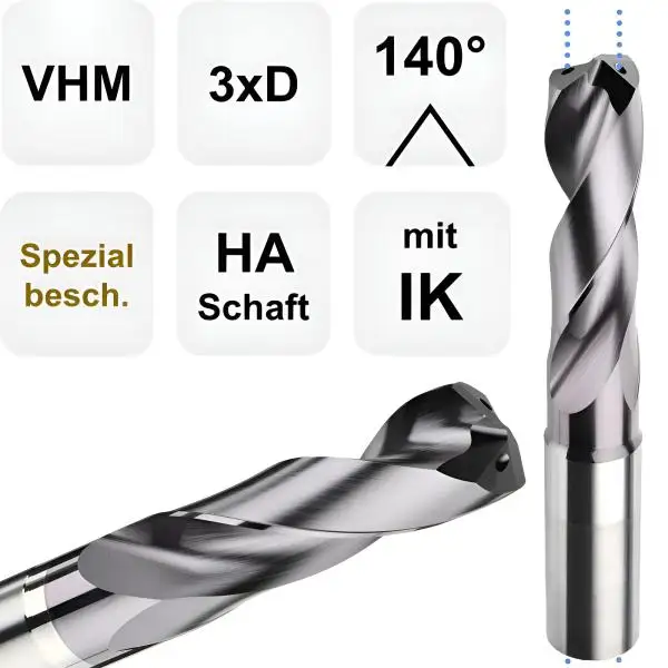 10,4 x 40 x 102, d2=12 mm ✓ VHM-Spiralbohrer mit IK, 3xD Hochleistungsbohrer beschichtet, Kühlkanalbohrer Universalbohrer 140°