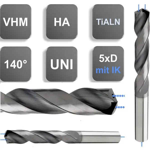 8.9 x 49 x 103, d2=10 mm ✓ VHM-Spiralbohrer mit IK, 5xD Hochleistungsbohrer beschichtet, Kühlkanalbohrer Universalbohrer 140°