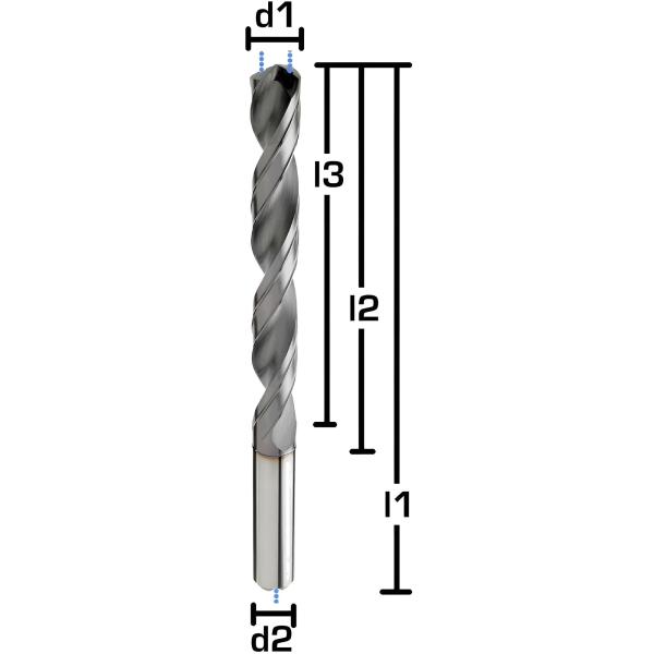 Beschichteter VHM-Spiralbohrer mit Kühlkanälen, 8xD Tieflochbohrer mit 135° Spitzenwinkel und zwei Führungsfasen von GEFRABO