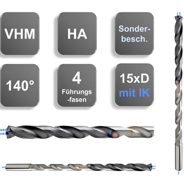 Tieflochbohrung mit VHM-Spiralbohrer 140° in Metallwerkstück