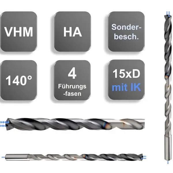 5,5 x 83 x 145, d2=6 mm ✓ VHM-Spiralbohrer mit IK, 15xD Hochleistungsbohrer Spezalbeschichtet, Tieflochbohrer, Kühlkanalbohrer mit 4 Führungsfasen, Universalbohrer 140°