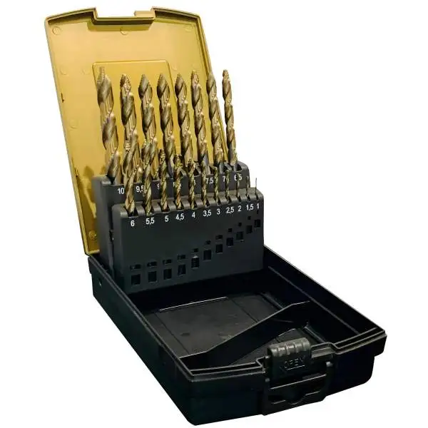 Gefrabo Spiralbohrer Set 19 teilig HSS-Co ULTRA STEP 1-10 mm Flachschaft DIN 338 Rose Kassette