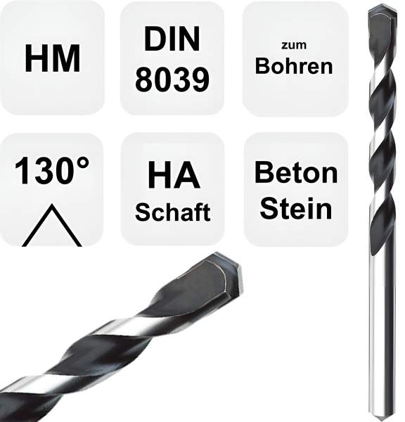 6,0 x 100 mm ✓ Betonbohrer, Hartmetallsteinbohrer DIN8039 Gefräst 130° Spitzenwinkel