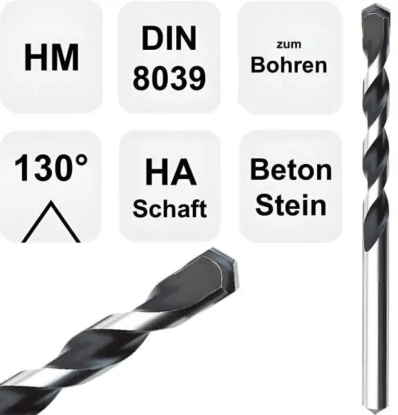 5,0 x 85 mm ✓ Betonbohrer, Hartmetallsteinbohrer DIN8039 Gefräst 130° Spitzenwinkel