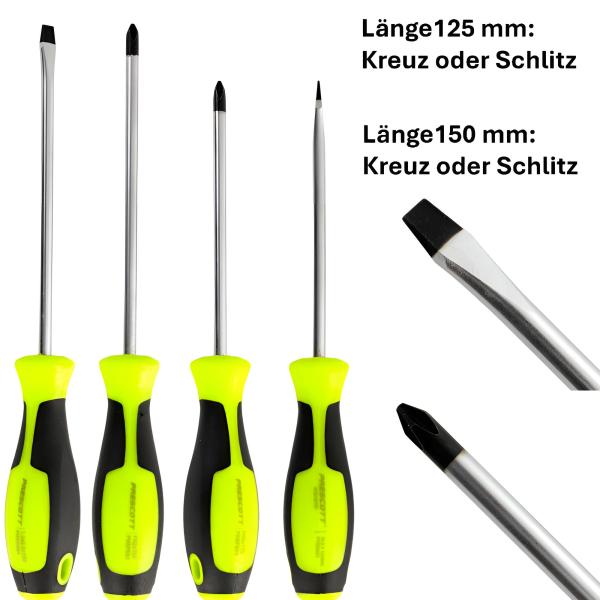 Schraubendreher, Kreuz oder Schlitz mit 125 mm oder 150 mm Länge