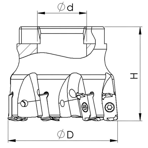40 mm - Z=6 ✓ Eckfräser, Messerkopf, Hochvorschubfräser (High Feed) für LOGU0303 KYCR mit IK
