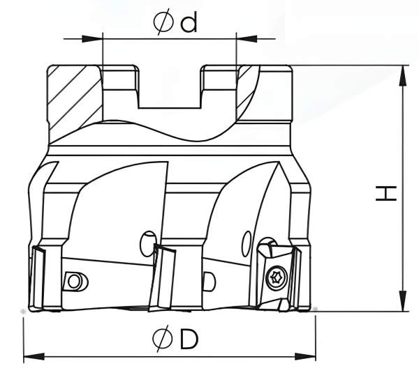 50 mm - Z=7 ✓ Eckfräser, Planfräser, Messerkopf 90° für APKT1003 Wendeplatten