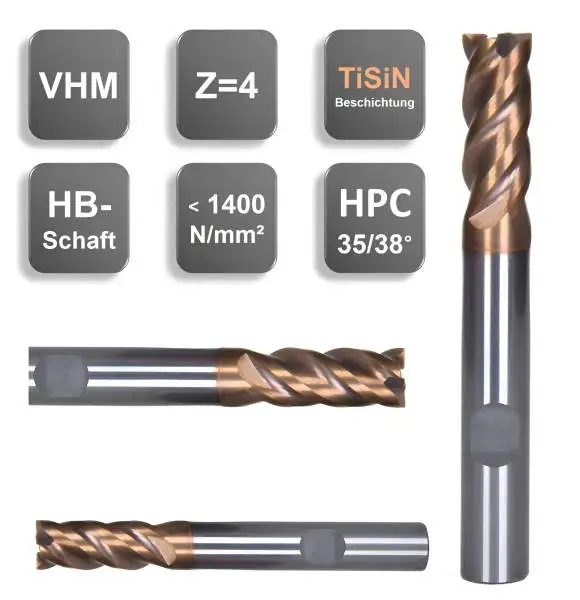 3,0 x 11 x 50 - d2=6 mm ✓ VHM HPC Fräser, 35/38°, Z=4, TiSiN HB Schaft, Hochleistungsfräser für die Metallbearbeitung
