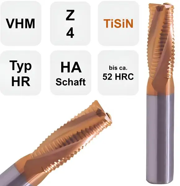 8,0 x 20 x 60 - d2=8 mm ✓ VHM-Schruppfräser, Fräser 45° Typ HR, TiSiN-Beschichtet, Z=4 zum Schruppen