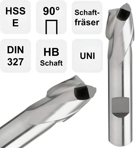 3 x 5 x 49 - d2=6 mm ✓ HSSE Zweizahnfräser, Langlochfräser, HB Schaft, Fräser DIN 327