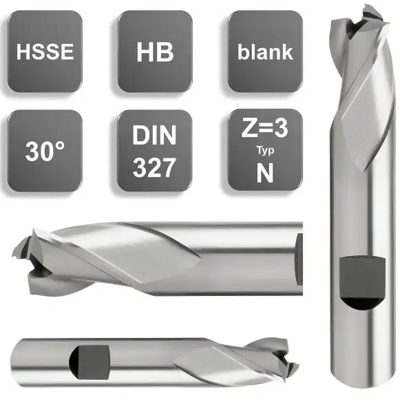 6,0 x 8 x 52 - d2=6 mm ✓ HSSE-Bohrnutenfräser 30°, DIN 327, Z=3, Spiralfräser, Typ N, HB-Schaft