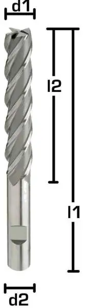 14,0 x 53 x 110 - d2=12 mm ✓ HSSE-Schaftfräser 40°, Z=4, Überlanger/ Extralanger Fräser Typ N, DIN844, HB