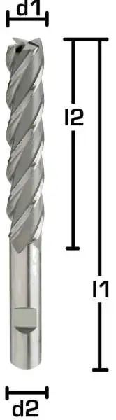 20,0 x 75 x 141 - d2=20 mm ✓ HSSE-Schaftfräser 40°, Z=4, Überlanger/ Extralanger Fräser Typ N, DIN844, HB