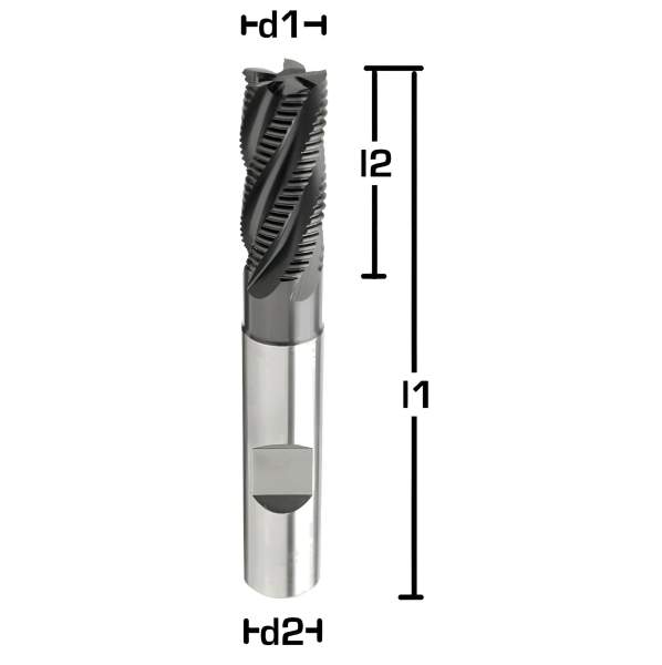 8,0 x 19 x 69, d2=10 mm ✓ HSSE/PM-Schruppfräser 30°, Fräser zum Schruppen Typ HR DIN 844, Z=4, beschichtet, HB Schaft