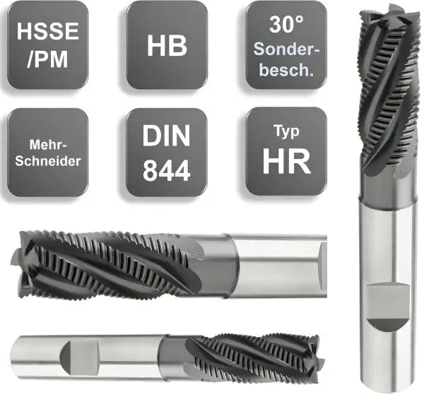 6,0 x 13 x 57, d2=6 mm ✓ HSSE/PM-Schruppfräser 30°, Fräser zum Schruppen Typ HR DIN 844, Z=4, beschichtet, HB Schaft