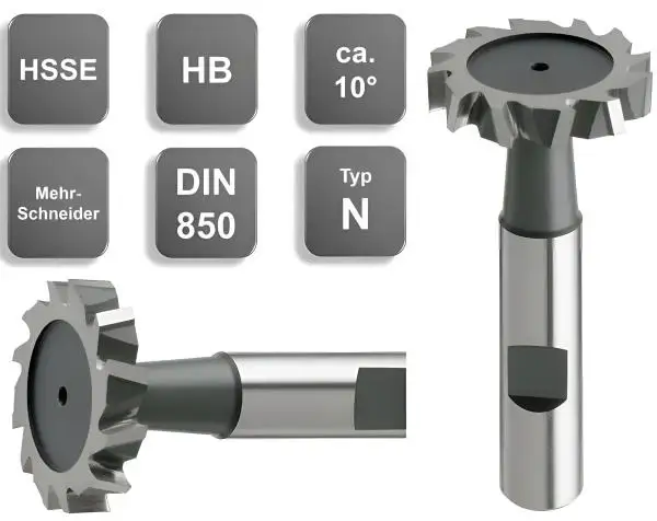 32,5 x 6 x 71 - d2=12 mm ✓ HSSE-Schlitzfräser, T-Fräser, T-Nutenfräser kreuzverzahnt, DIN850, Z=10, Typ N, HB