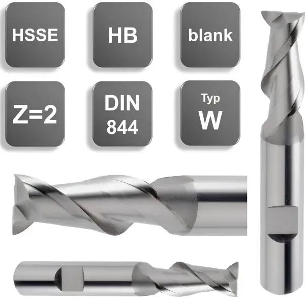 HSSE (Kobalt)-Bohrnutenfräser 40°, Schaftfräser Typ W, DIN 844, Fräser Z=2, blank für NE-Metalle